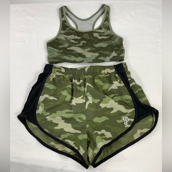 Victoria Secret Pink Camouflage Sports Bra And Running Shorts Set Size Small - Picture 5 of 16